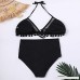 Alangbudu Womens High Waist Two Pieces Mesh Bikini Set Striped Tassel Swimsuit Black B07NZVQS6B